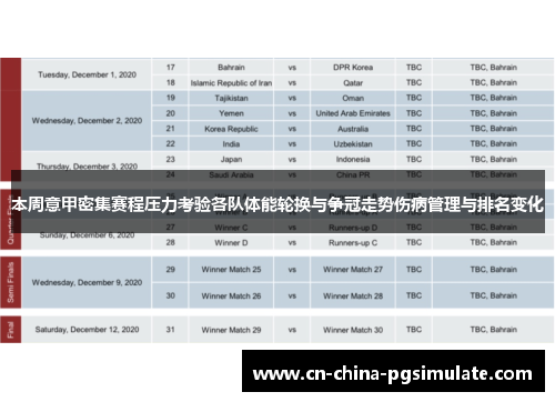 本周意甲密集赛程压力考验各队体能轮换与争冠走势伤病管理与排名变化